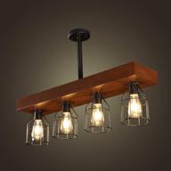 🔦 rustic wood pendant light with metal cages - farmhouse chandelier for dining room, billiard room, living room, kitchen island - vintage lighting fixture with 4 lights логотип