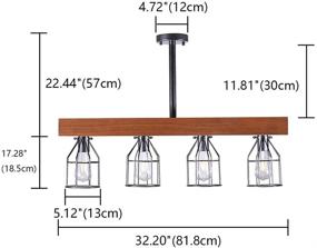 img 2 attached to 🔦 Rustic Wood Pendant Light with Metal Cages - Farmhouse Chandelier for Dining Room, Billiard Room, Living Room, Kitchen Island - Vintage Lighting Fixture with 4 Lights