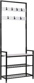 img 4 attached to 🏠 HOMEKOKO Wood Look Entryway Hall Tree Storage Shelf with Metal Frame - Coat Rack Shoe Bench, 3 in 1 Design - Accent Furniture