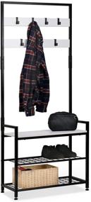 img 3 attached to 🏠 HOMEKOKO Wood Look Entryway Hall Tree Storage Shelf with Metal Frame - Coat Rack Shoe Bench, 3 in 1 Design - Accent Furniture