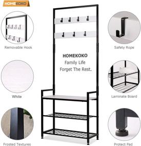 img 1 attached to 🏠 HOMEKOKO Wood Look Entryway Hall Tree Storage Shelf with Metal Frame - Coat Rack Shoe Bench, 3 in 1 Design - Accent Furniture