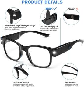 img 3 attached to Black OuShiun USB Rechargeable Led Reading Glasses Smart Lighted Eyewear for Women & Men 2.0X - Improve your SEO