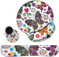 enhanced ergonomic keyboard and mouse pad set: comfortable wrist rests with colorful butterfly design for home office [+ bonus cute coasters] logo