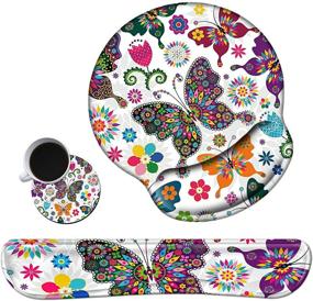 img 4 attached to Enhanced Ergonomic Keyboard and Mouse Pad Set: Comfortable Wrist Rests with Colorful Butterfly Design for Home Office [+ Bonus Cute Coasters]