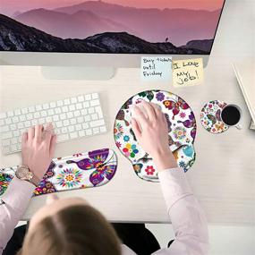 img 1 attached to Enhanced Ergonomic Keyboard and Mouse Pad Set: Comfortable Wrist Rests with Colorful Butterfly Design for Home Office [+ Bonus Cute Coasters]