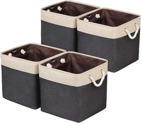 img 4 attached to 📦 Univivi 13 inch Cube Storage Bins 4 PACK - Collapsible Storage Baskets with Durable Cotton Carry Handles for Shelf, Closet, Nursery, Home, Office Organizing - Black