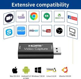 img 1 attached to Высокоопределенная видеозахватная карта: 1080p 60 кадров в секунду HDMI в USB 📹 3.0 для зеркальных камер и видеокамер - идеально подходит для вещания, встреч и многое другое! (черный)