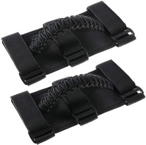 img 4 attached to 🔒 Black Paracord Grab Handles for 2-3 Inch Roll Bars, Ideal for Most Jeep Wrangler Models - Pack of 2