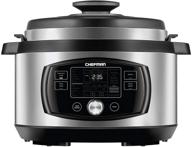 🍳 chefman multi-function oval pressure cooker 8 quart: programmable multicooker for slow cooking, sautéing, steaming, and more! includes 18 presets, nonstick pot, stainless steel design, and recipe book логотип