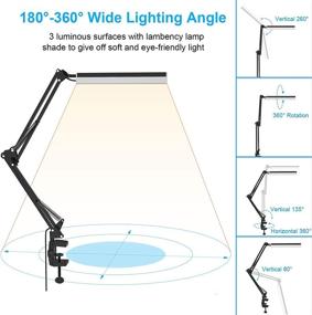 img 1 attached to 🔦 ERAY LED настольная лампа с крышкой и пультом управления - Алюминиевая сплавная качающаяся рука, Лампа с поддержкой глаз, регулируемая по яркости на черном цвете, 3 цвета температуры, бесступенчатая регулировка яркости и функция тайминга для дома, учебы, работы, офиса