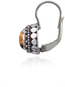 img 2 attached to 🐯 Sterling Silver Simulated Tiger's Eye Bali Bead Leverback Earrings with Thick Oxidized Finish