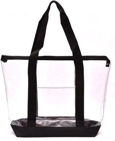 img 4 attached to ✨ Stylish and Practical Clear Tote Bag with Zipper Closure, Long Shoulder Strap, and Fabric Trimming in Black