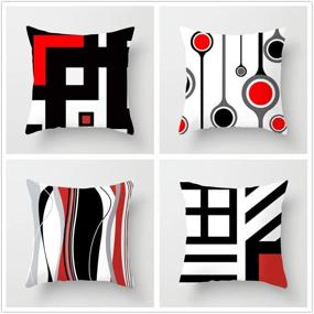 img 1 attached to 🔴 Red and Black Zigzag Wave Stripe Jingle Pack: 4 Modernistic Throw Pillow Covers for Sofa Couch, Car, and Bedroom