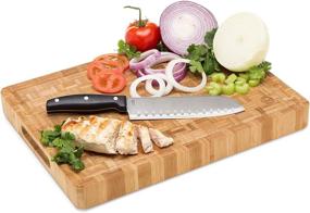 img 3 attached to 🔪 End Grain Wood Bamboo Cutting Board: Extra Large Butcher Block for Kitchen and Commercial Use - With Juice Groove, Handles, and Non-Slip Feet - Ideal for Chopping Veggies, Carving Meat, Bread, and Cheese