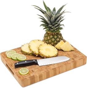 img 2 attached to 🔪 End Grain Wood Bamboo Cutting Board: Extra Large Butcher Block for Kitchen and Commercial Use - With Juice Groove, Handles, and Non-Slip Feet - Ideal for Chopping Veggies, Carving Meat, Bread, and Cheese