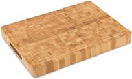 🔪 end grain wood bamboo cutting board: extra large butcher block for kitchen and commercial use - with juice groove, handles, and non-slip feet - ideal for chopping veggies, carving meat, bread, and cheese logo