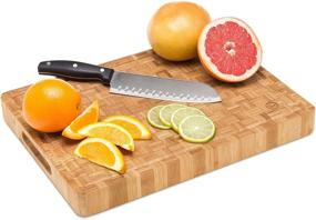 img 1 attached to 🔪 End Grain Wood Bamboo Cutting Board: Extra Large Butcher Block for Kitchen and Commercial Use - With Juice Groove, Handles, and Non-Slip Feet - Ideal for Chopping Veggies, Carving Meat, Bread, and Cheese