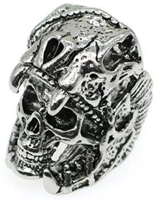 img 4 attached to Punk Silver Demon Skull Ring: Vintage Heavy Gothic Biker Bands for Men's Fashion