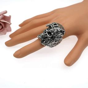 img 3 attached to Punk Silver Demon Skull Ring: Vintage Heavy Gothic Biker Bands for Men's Fashion