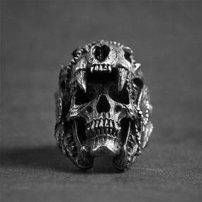 img 2 attached to Punk Silver Demon Skull Ring: Vintage Heavy Gothic Biker Bands for Men's Fashion