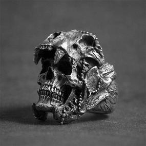 img 1 attached to Punk Silver Demon Skull Ring: Vintage Heavy Gothic Biker Bands for Men's Fashion