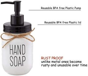 img 2 attached to 🧼 Rustic White Glass Mason Jar Hand Soap Dispenser with Black Plastic Pump and Lid - 16 oz. - Rust-Proof - Stylish Bathroom Accessories & Kitchen Home Decor (1-Pack)