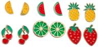 🍉 lux accessories enamel tropical fruit earring set - gold tone, 6pc logo