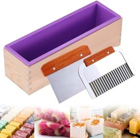 img 4 attached to 🔮 Ogrmar Silicone Soap Molds Kit: 42oz Wooden Rectangular Mold with Stainless Steel Scrapers - Perfect for Soap Cake Making (Purple)