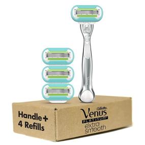 img 4 attached to Gillette Venus Platinum Extra Smooth Razors for Women: Ultimate Precision with Metal Handle and Anti-Slip Grip - 1 Razor + 4 Blade Refills