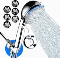 new generation high pressure shower head with handheld - 6 spray settings, on/off switch, extra long hose, and holder - chrome finish logo