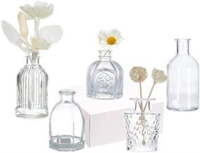 img 4 attached to 🌷 Bud Vases in Bulk - Set of 5 EylKoi Vintage Glass Vases: Various Shapes, Mini & Clear for Centerpiece, Wedding Table