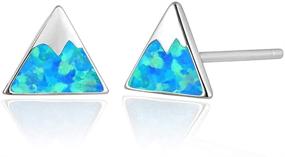 img 4 attached to 🏔️ CiNily Opal Stud Earrings: 14K White Gold Plated, Triangle Cut, Mountain Jewelry for Women & Teens