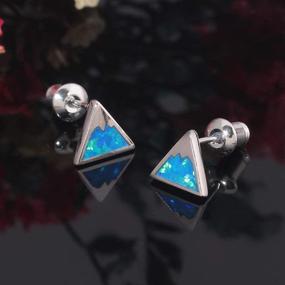 img 2 attached to 🏔️ CiNily Opal Stud Earrings: 14K White Gold Plated, Triangle Cut, Mountain Jewelry for Women & Teens