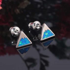 img 3 attached to 🏔️ CiNily Opal Stud Earrings: 14K White Gold Plated, Triangle Cut, Mountain Jewelry for Women & Teens