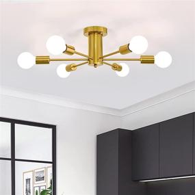 img 4 attached to Modern-Industrial Sputnik Chandelier: YLCHYTDZSW 6 Lights Gold Semi Flush 💡 Mount Ceiling Light Fixture - Perfect for Kitchen, Dining, Living, Bedroom