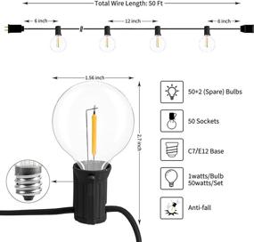 img 3 attached to 🌟 G40 LED Outdoor String Lights 50 Feet - Waterproof Decorative Patio Lights with 52 Shatterproof Bulbs (2 Extra Bulbs), Ideal for Bistro Deck Party Home Decor - E12 Socket, 2200K Warm White Light, Black Wire