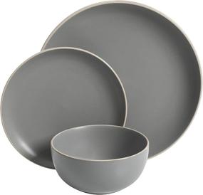 img 3 attached to Gibson Home Rockaway 12-Piece Grey Matte Dinnerware Set – Service for 4