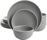 gibson home rockaway 12-piece grey matte dinnerware set – service for 4 logo