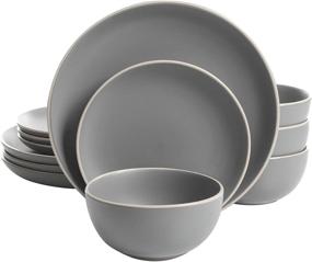 img 4 attached to Gibson Home Rockaway 12-Piece Grey Matte Dinnerware Set – Service for 4