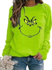 img 1 attached to 🎄 OIPUNSHLE Women's Y2K Funny Green Stole Cartoon Graphic Sweatshirts Christmas Raglan Sleeve Pullover Shirts Tops