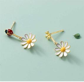 img 1 attached to 🌼 SLUYNZ 925 Sterling Silver Daisy Dangle Earrings: Adorable Ladybird Flowers Drop Earrings for Women and Teen Girls