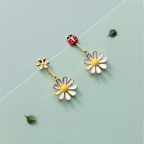 img 2 attached to 🌼 SLUYNZ 925 Sterling Silver Daisy Dangle Earrings: Adorable Ladybird Flowers Drop Earrings for Women and Teen Girls