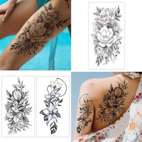 img 3 attached to 🌸 Cerlaza Temporary Tattoos for Women - Fake Flower Stickers for Adults, Semi-Permanent Half Sleeve Tattoo Body Leg Makeup - Waterproof, 3D Flower Butterflies Tatuajes Temporales - 12 Sheets