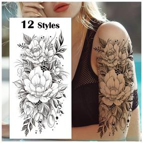 img 4 attached to 🌸 Cerlaza Temporary Tattoos for Women - Fake Flower Stickers for Adults, Semi-Permanent Half Sleeve Tattoo Body Leg Makeup - Waterproof, 3D Flower Butterflies Tatuajes Temporales - 12 Sheets
