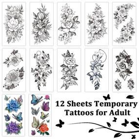 img 2 attached to 🌸 Cerlaza Temporary Tattoos for Women - Fake Flower Stickers for Adults, Semi-Permanent Half Sleeve Tattoo Body Leg Makeup - Waterproof, 3D Flower Butterflies Tatuajes Temporales - 12 Sheets