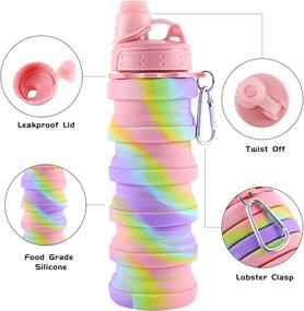 img 2 attached to 🌈 MAKERSLAND Pink Collapsible Sports Water Bottle for Kids, Students, Reusable BPA Free Silicone Foldable Water Bottles for Travel Camping Hiking, Rainbow Design