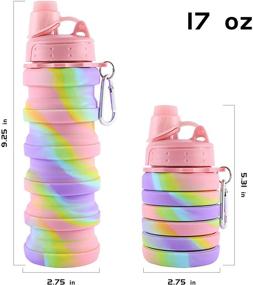 img 3 attached to 🌈 MAKERSLAND Pink Collapsible Sports Water Bottle for Kids, Students, Reusable BPA Free Silicone Foldable Water Bottles for Travel Camping Hiking, Rainbow Design