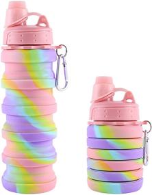 img 4 attached to 🌈 MAKERSLAND Pink Collapsible Sports Water Bottle for Kids, Students, Reusable BPA Free Silicone Foldable Water Bottles for Travel Camping Hiking, Rainbow Design