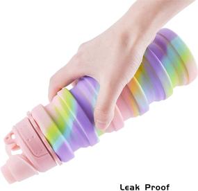 img 1 attached to 🌈 MAKERSLAND Pink Collapsible Sports Water Bottle for Kids, Students, Reusable BPA Free Silicone Foldable Water Bottles for Travel Camping Hiking, Rainbow Design