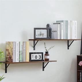 img 2 attached to 📚 DINZI LVJ Long Wall Shelves, 31.5 Inch Set of 2, Easy-to-Install Wall Storage Ledges with Sturdy Metal Brackets for Living Room, Bathroom, Bedroom, Kitchen - Rustic Brown